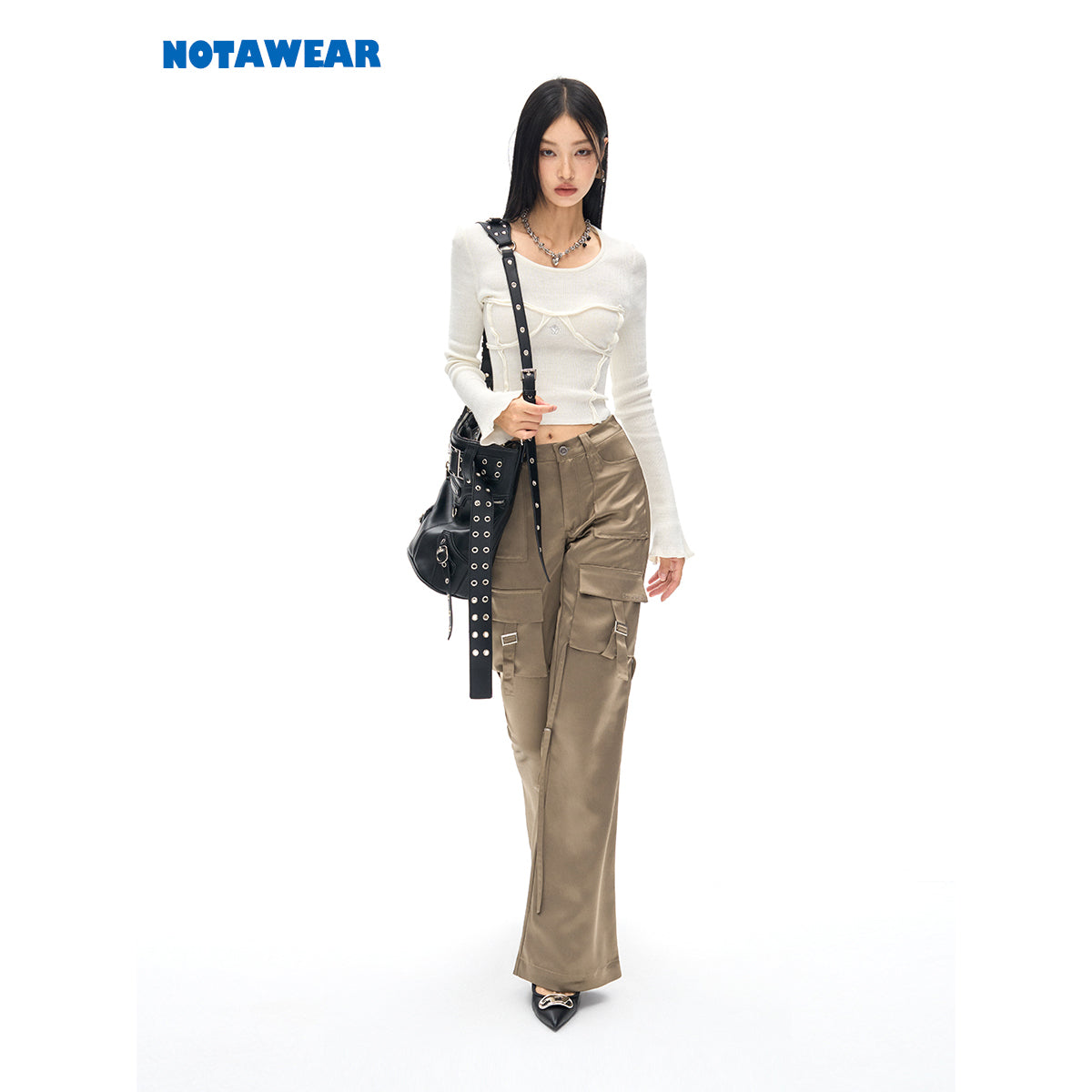 NotAwear Logo Embroidery Stringy Selvedge Knit Top White