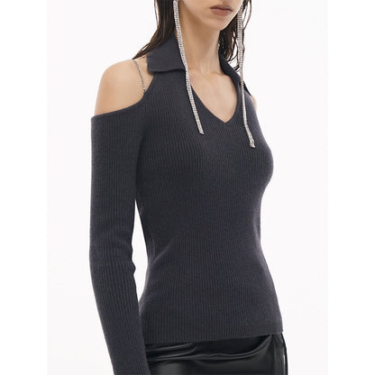 Cottia V-Neck Hollow Cutting Knit Top