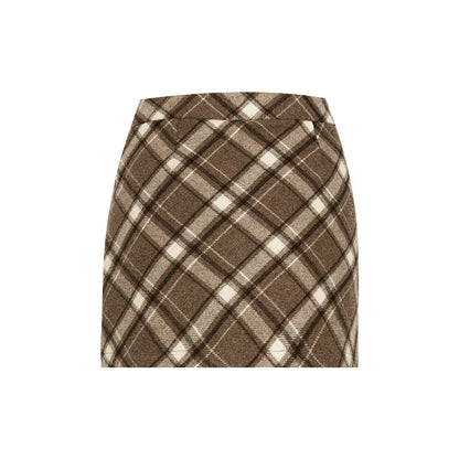 Kroche Vintage Checked Short Woolen A-Line Skirt