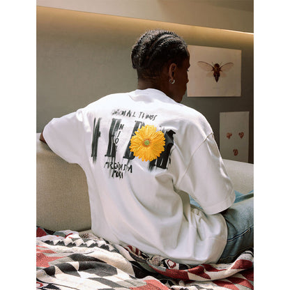 MEDM Mottled Logo Floral Embroidery Tee White