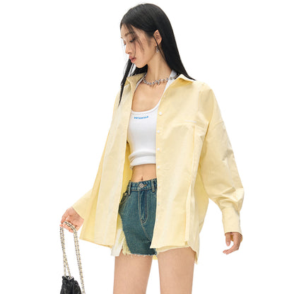 NotAwear Logo Embroidery Casual Oversized Shirt Yellow