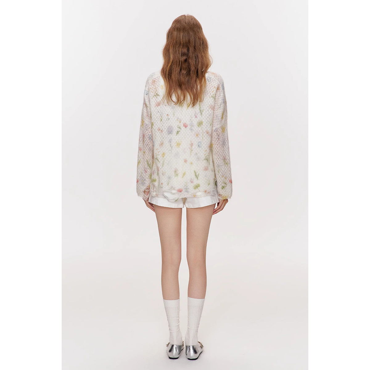 Kroche Hand-Drawn Floral Mohair Destroyed Knit Top