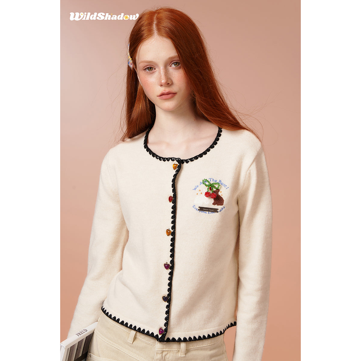 Wildshadow Vintage Embroidery Knit Cardigan Cream