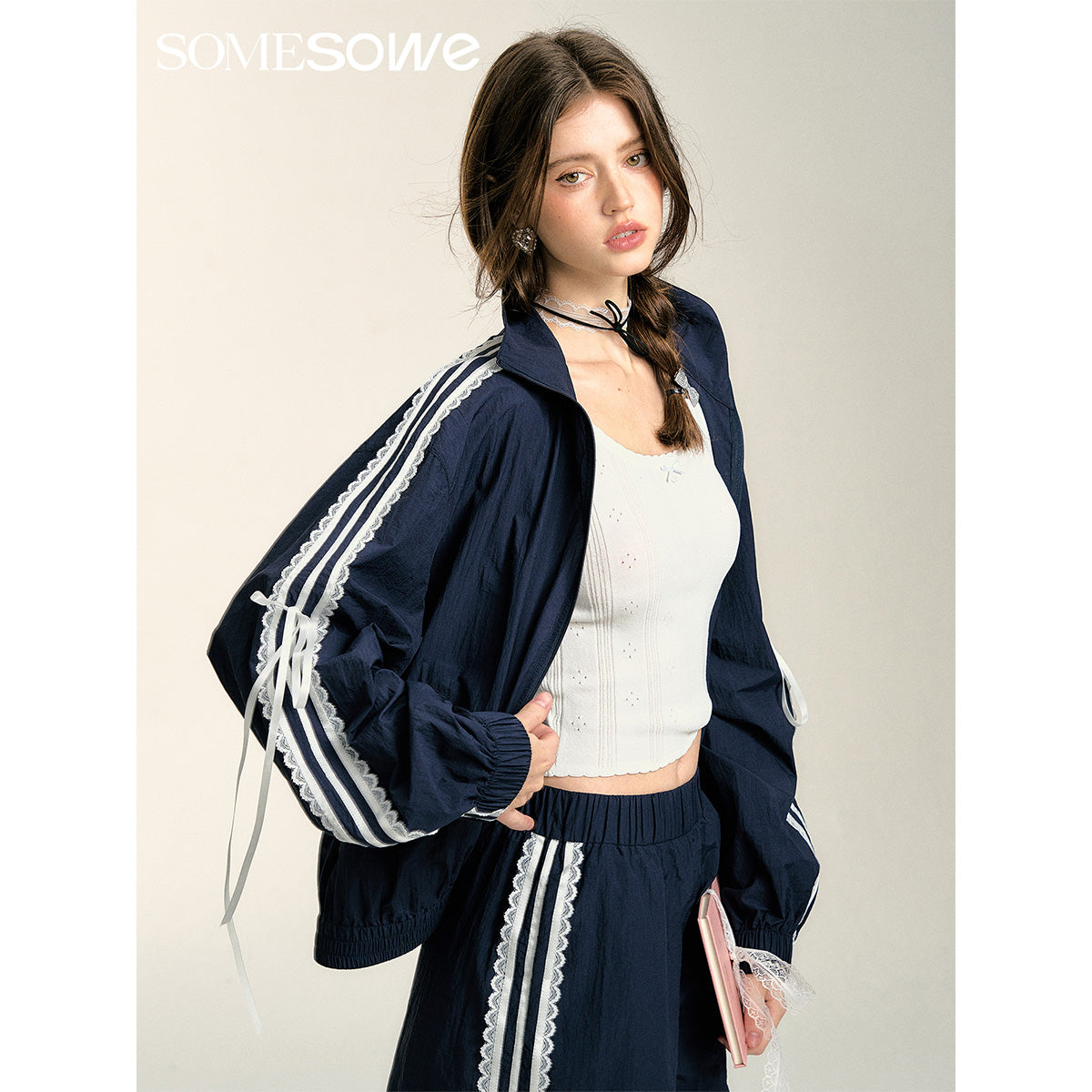 SomeSowe Contrast Color Lace Edge Sports Jacket