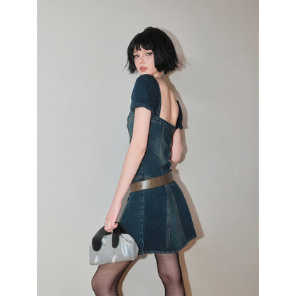 Eimismosol Retro Rivet Denim Belt Dress