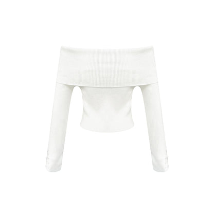 Kroche 3D Rose Off-Shoulder Knitted Top White