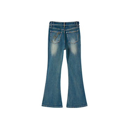 Via Pitti Rose Belt Flare Jeans Blue