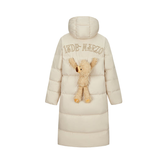 13De Marzo Back Plush Bear Long Down Jacket Beige