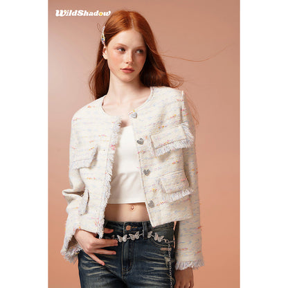 Wildshodow Tassel Colorful Tweed Jacket White