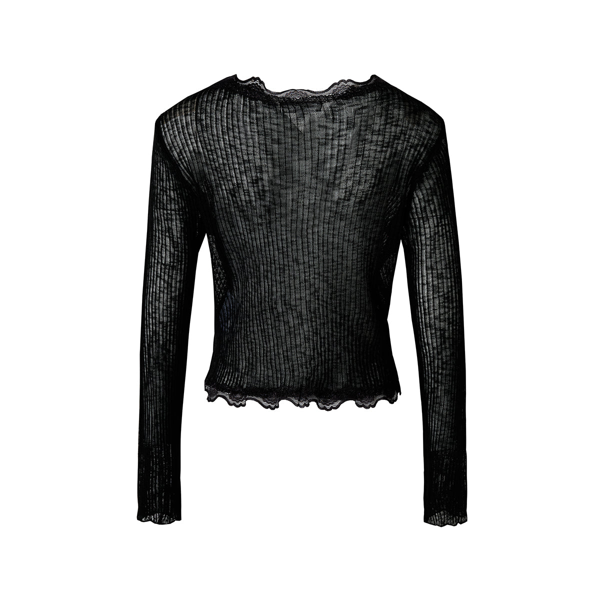 Kroche Lace Edge Patchwork Knitted Cardigan Black