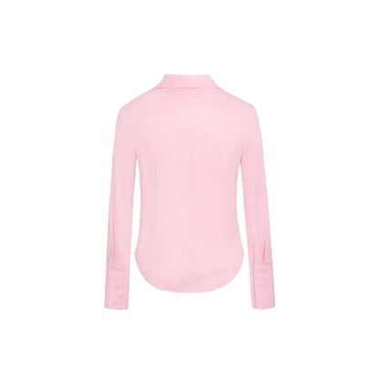 Three Quarters Logo Slim Fit Poplin Shirt Pink