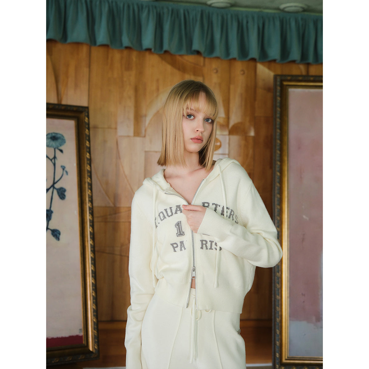 Three Quarters Letter Embroidery Hooded Jacket White