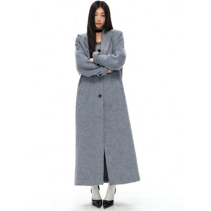 NotAwear Double Collar Oversize Silver Thread Woolen Coat Grey