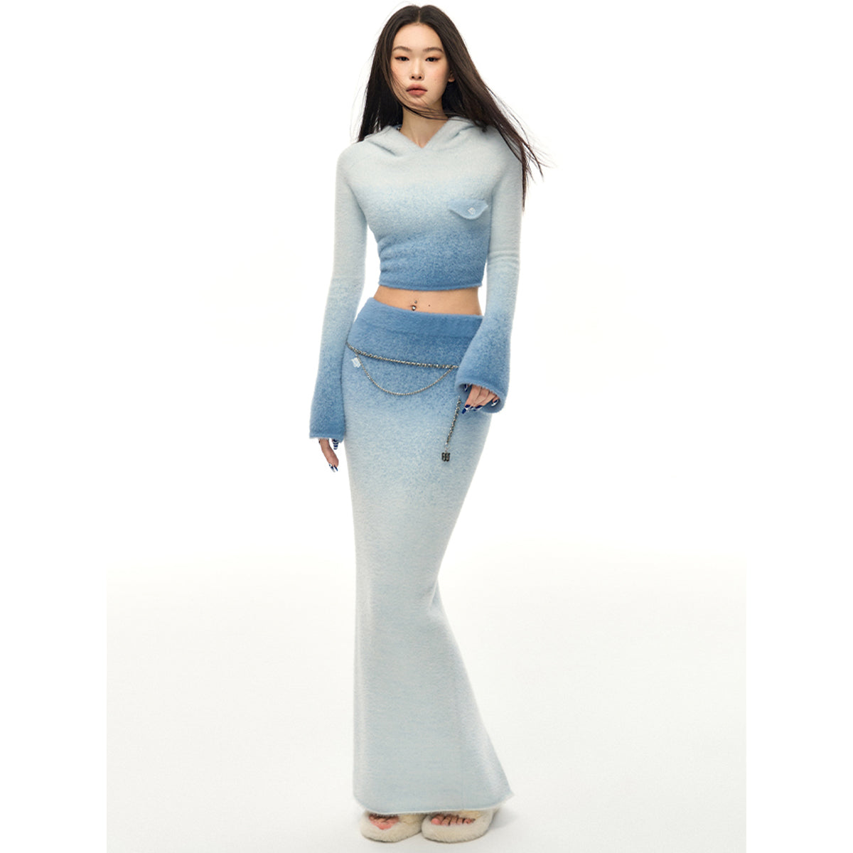 NotAwear Gradient Fuzzy Long Knit Skirt