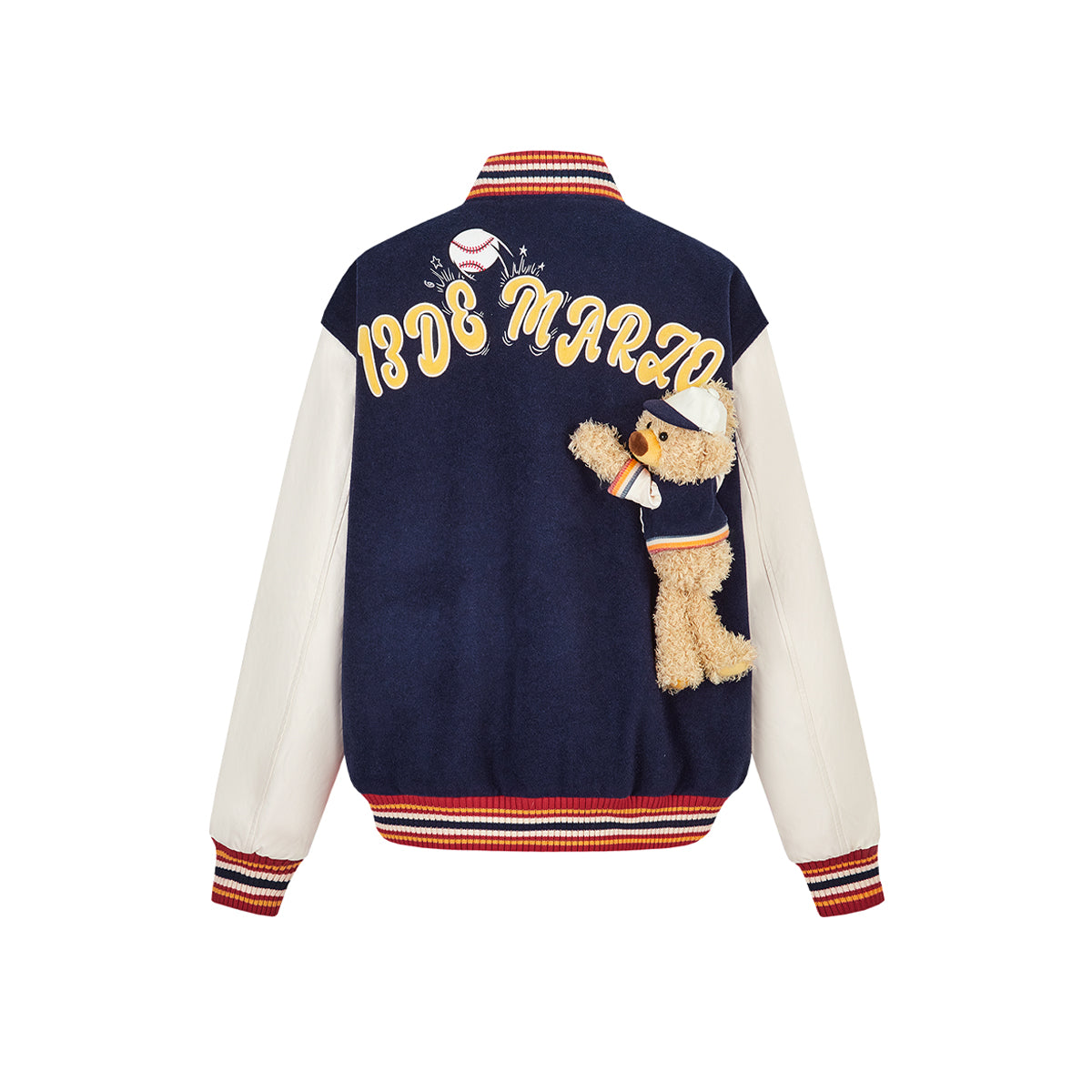 13De Marzo Color Blocked Bear Baseball Jacket Navy Blue