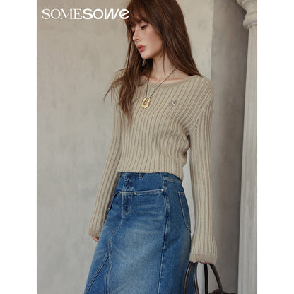 SomeSowe Metal Logo Striped Fleeced Cuff Top