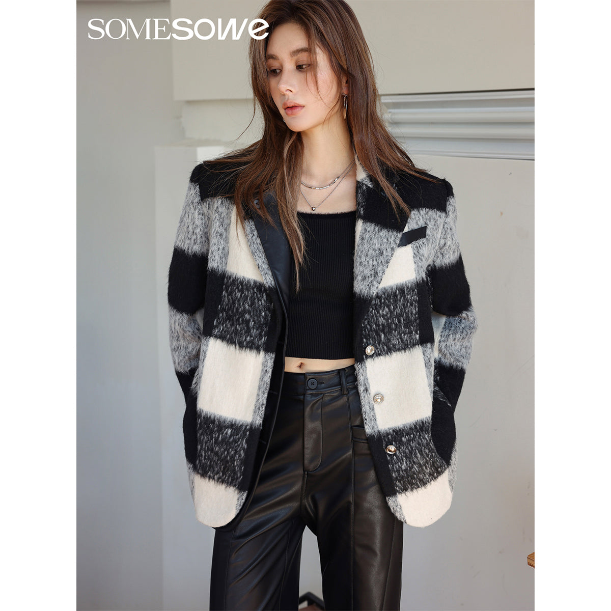 SomeSowe Color Blocked Checkered Jacket