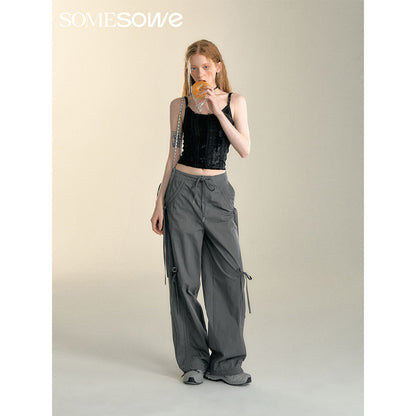 SomeSowe Bow Drawstring Cargo Pants Gray