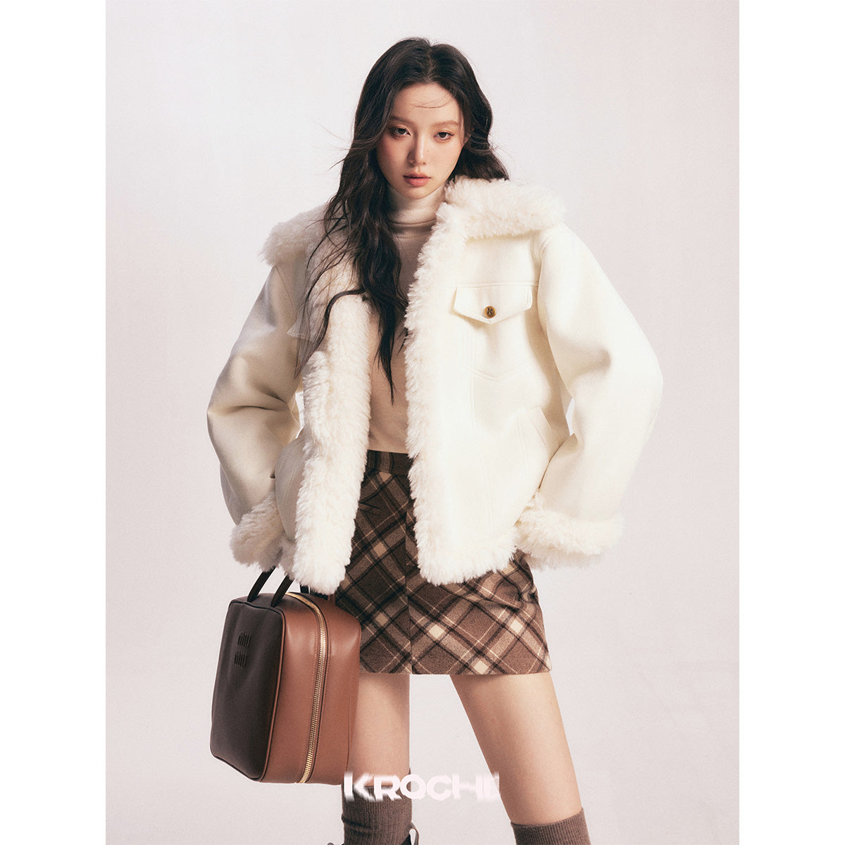 Kroche Leather-Fur Integrated Thicken Patchwork Jacket