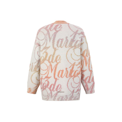 13De Marzo Gradient Logo Bear V-Neck Knit Cardigan Beige