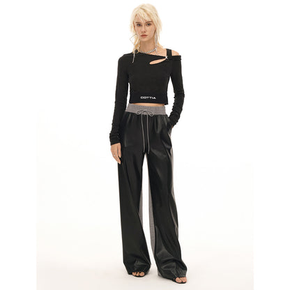 Cottia Color Blocked Leather Knit Patchwork Pants