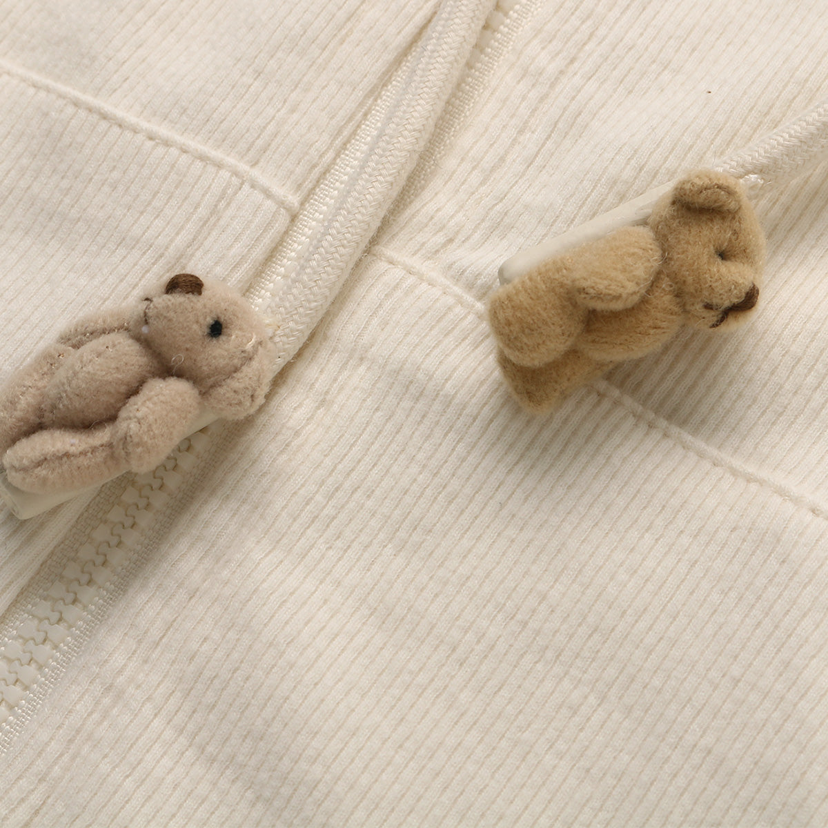 Wildshadow Teddy Bear Knit Slim Hooded Top Cream