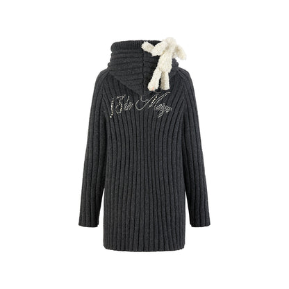 13De Marzo Plush Bear Hooded Knit Dress Sweater Gray