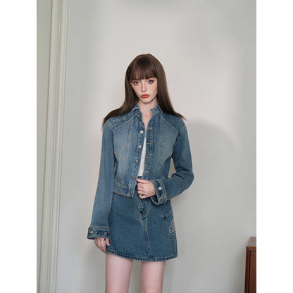 Three Quarters Vintage Washed Denim Jacket