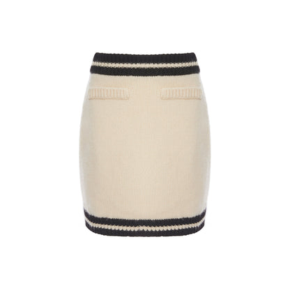 Rocha Roma Color Blocked Wrap Knit Skirt Cream