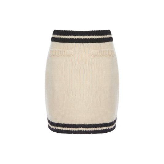 Rocha Roma Color Blocked Wrap Knit Skirt Cream