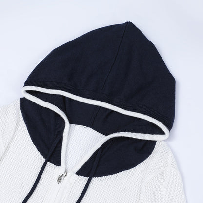 Via Pitti Color Blocked Knit Short Zip Hoddie White