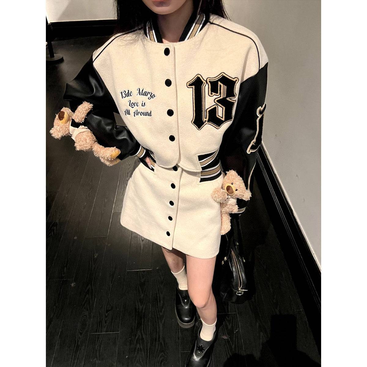 13De Marzo Vintage Short Baseball Jacket Beige