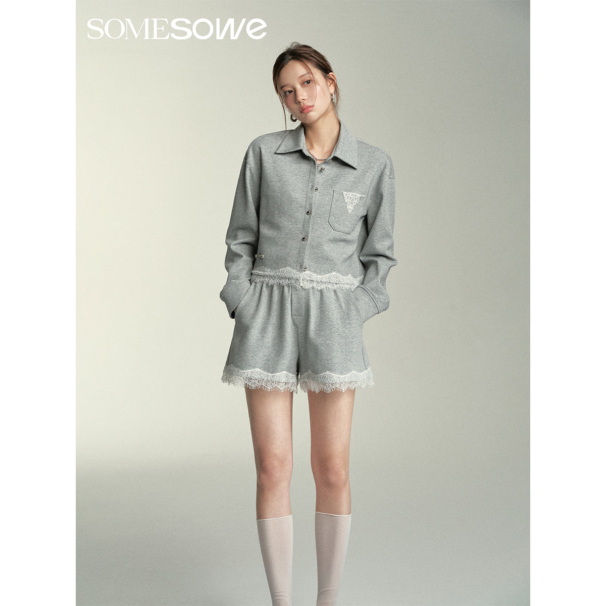 SomeSowe Lace Edge Casual Shorts Grey