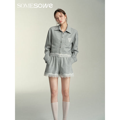 SomeSowe Lace Edge Casual Shorts Grey