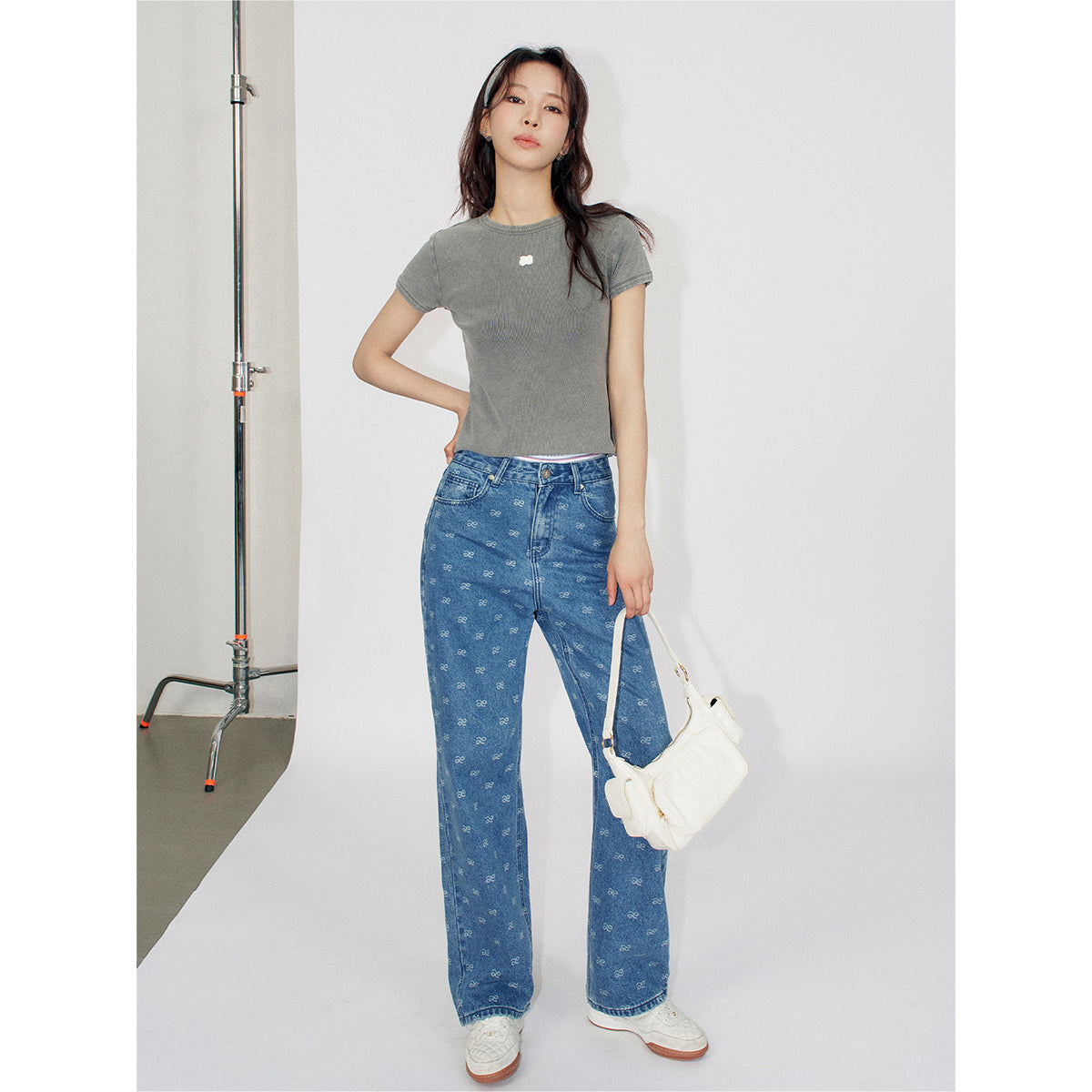 Liilou Athflowe Full Printed Logo Wide-Leg Jeans Blue