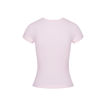 Kroche Lace Sleeve Clean Fit Logo Slim Fit Top Pink