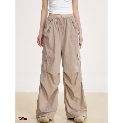 Liilou Drawstring Multi-Pockets Wide-Leg Cargo Pants