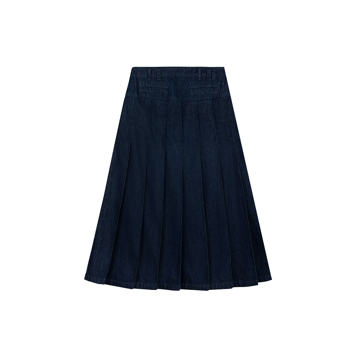 SomeSowe Pleated Denim Long Skirt Navy Blue