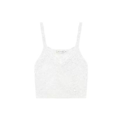 AsGony Lace Patchwork Knit Slip Vest White