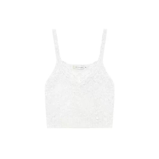 AsGony Lace Patchwork Knit Slip Vest White