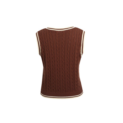 Wildshadow Color Blocked Twisted Knit Vest Brown