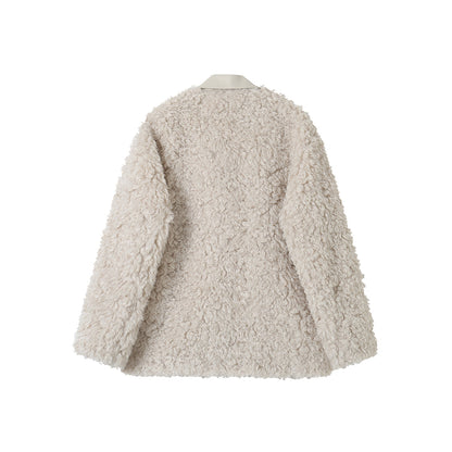 SomeSowe Leather Integrated Furry Jacket Cream