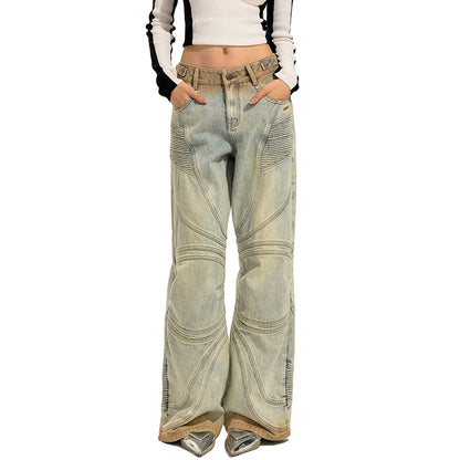 NAWS Distressed Washed Low-Rise Wide-Leg Jeans