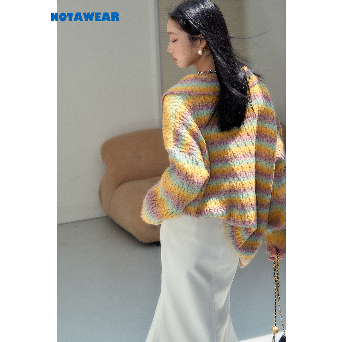 NotAwear Gradient Colors V-Neck Oversized Woolen Sweater