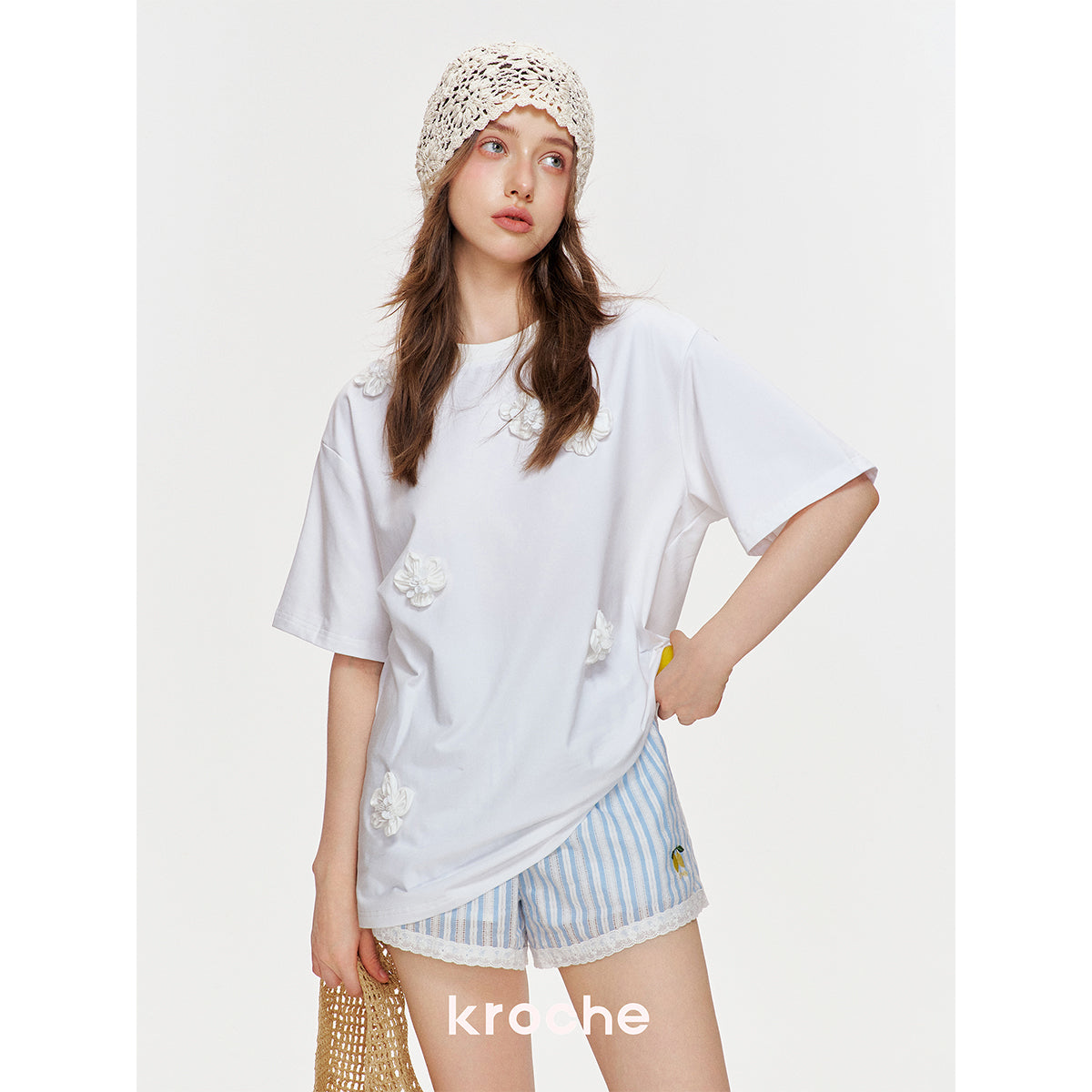 Kroche Mini Beaded Floral T-Shirt White