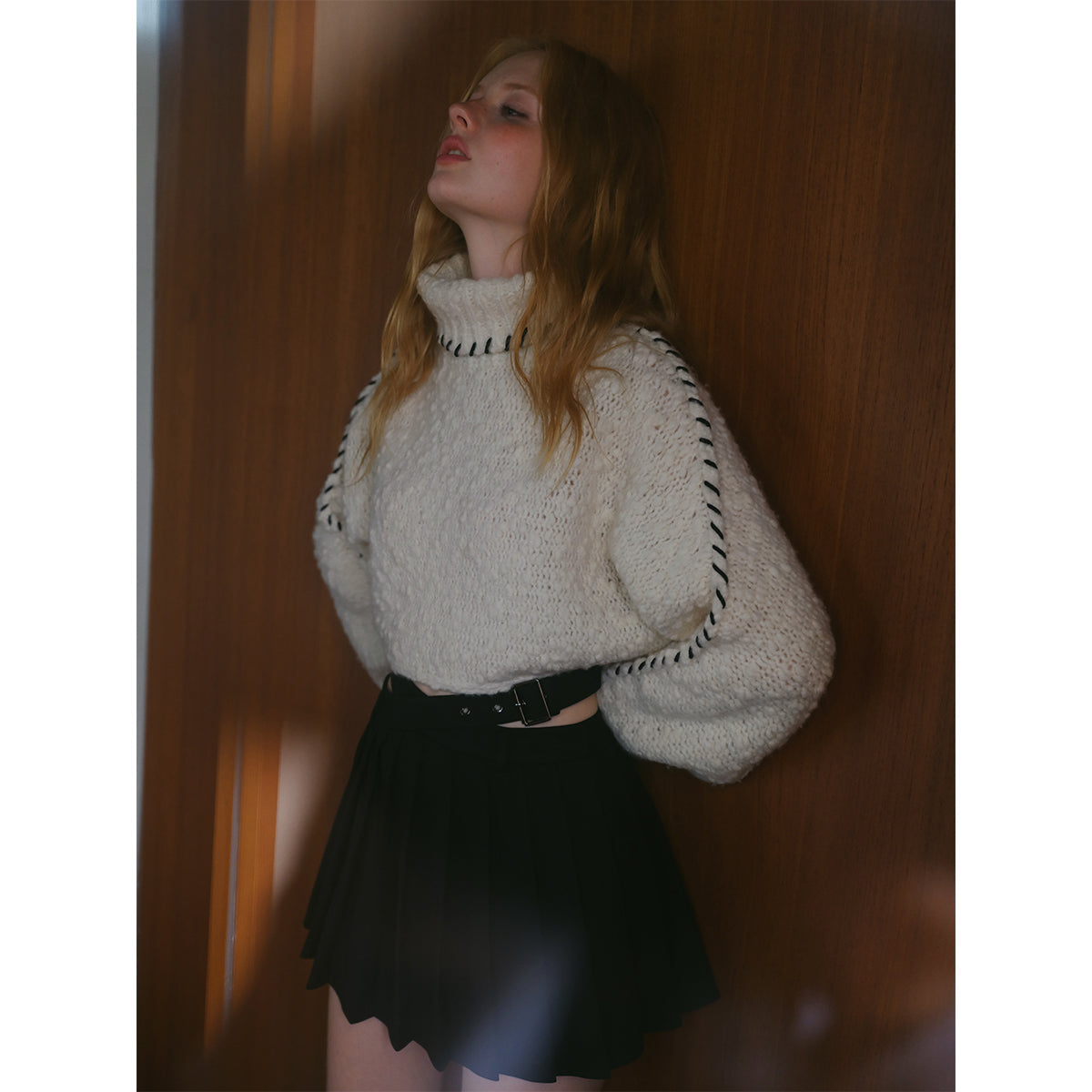 Rocha Roma Tweed Woolen Turtleneck Sweater White