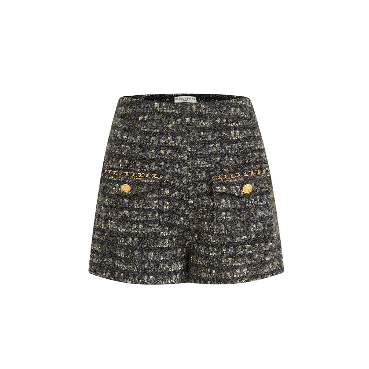 Diana Vevina Metal Button Tweed Shorts Black