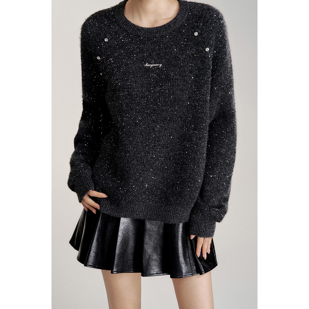 MacyMccoy Sparkly Sequin Casual Knit Sweater Gray