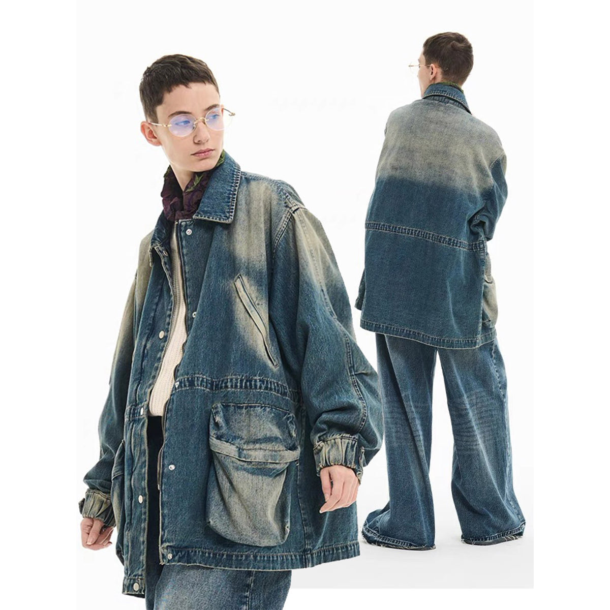 Moditec Vintage Washed Denim Pockets Jacket