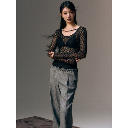 AGAM Lace Mesh L/S Top Black